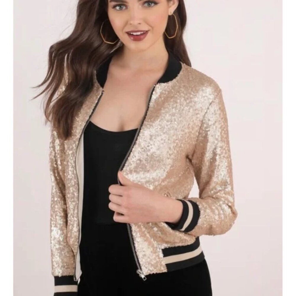 Lost + Wander Sequin Bomber Jacket/ Front Zip w Pockets! / Sz-L/ Ships FAST!